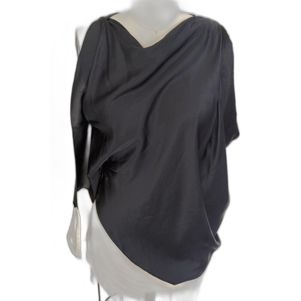 Gold Hawk 100% Silk Asymmetrical Draped Cowl Neck Top Women sz S Black And White